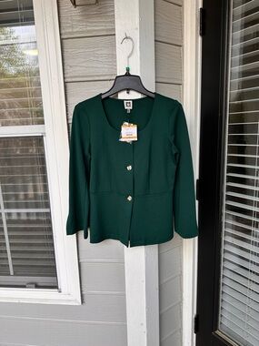 NWT Anne Klein Women's Emerald Green Peplum Blazer Jacket Gorgeous Workwear Sz S
